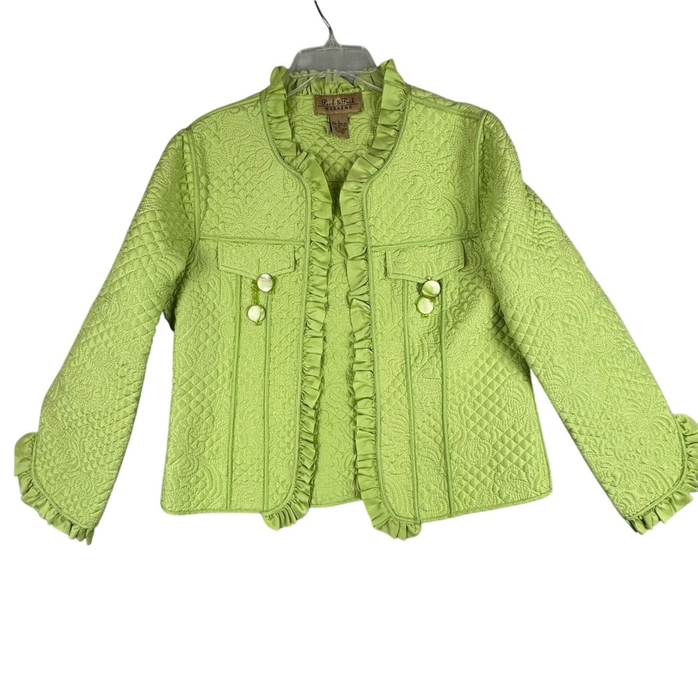 Peck & Peck Lime Green Ruffled Blazer